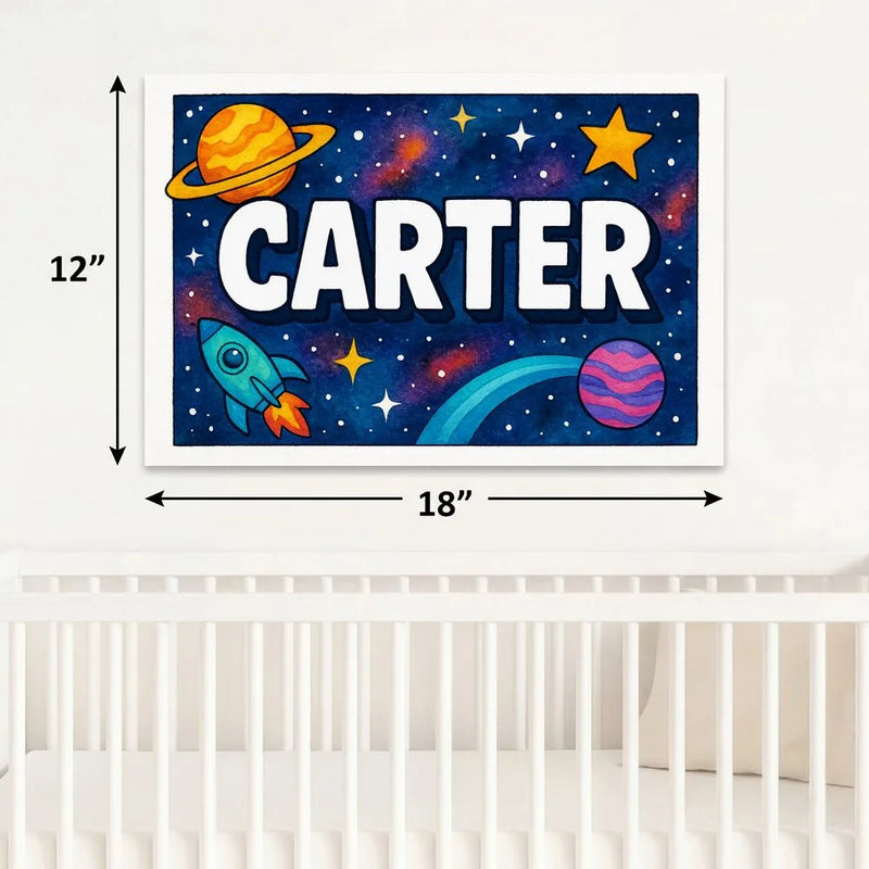 Carter Name Art - Space Explorers personalized wall print for kids