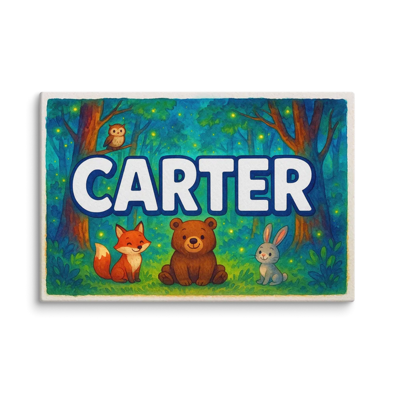 Carter Name Art - Forest Friends personalized wall print for kids
