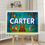 Carter Name Art - Forest Friends personalized wall print for kids