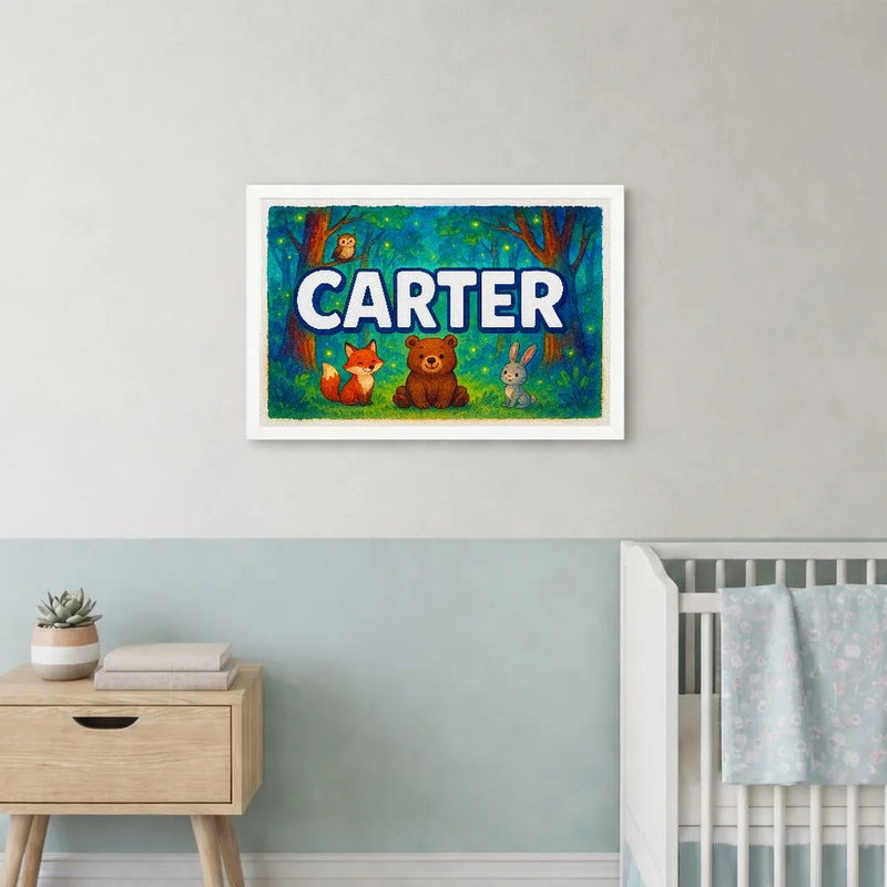 Carter Name Art - Forest Friends personalized wall print for kids