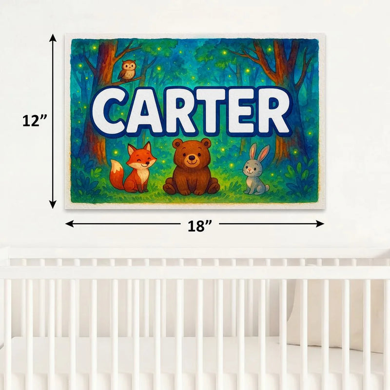 Carter Name Art - Forest Friends personalized wall print for kids