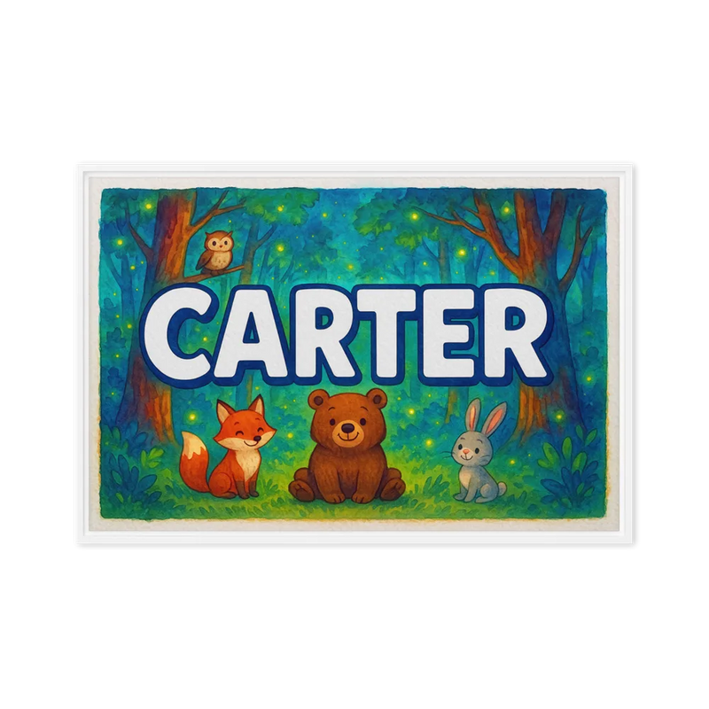Carter Name Art - Forest Friends personalized wall print for kids