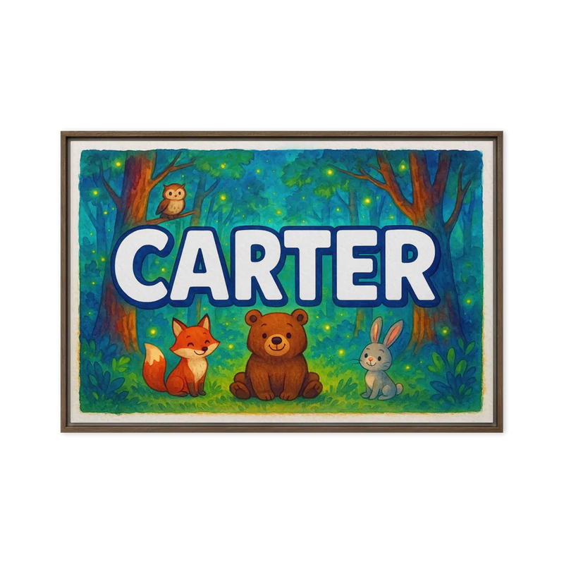 Carter Name Art - Forest Friends personalized wall print for kids