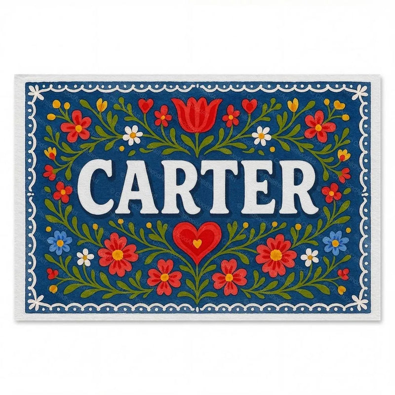 Carter Name Art - Floral Farmhouse personalized wall print for kids