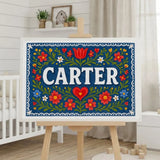 Carter Name Art - Floral Farmhouse personalized wall print for kids