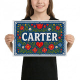Carter Name Art - Floral Farmhouse personalized wall print for kids