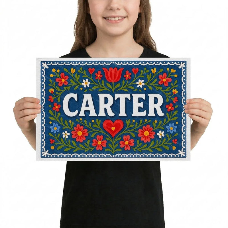 Carter Name Art - Floral Farmhouse personalized wall print for kids