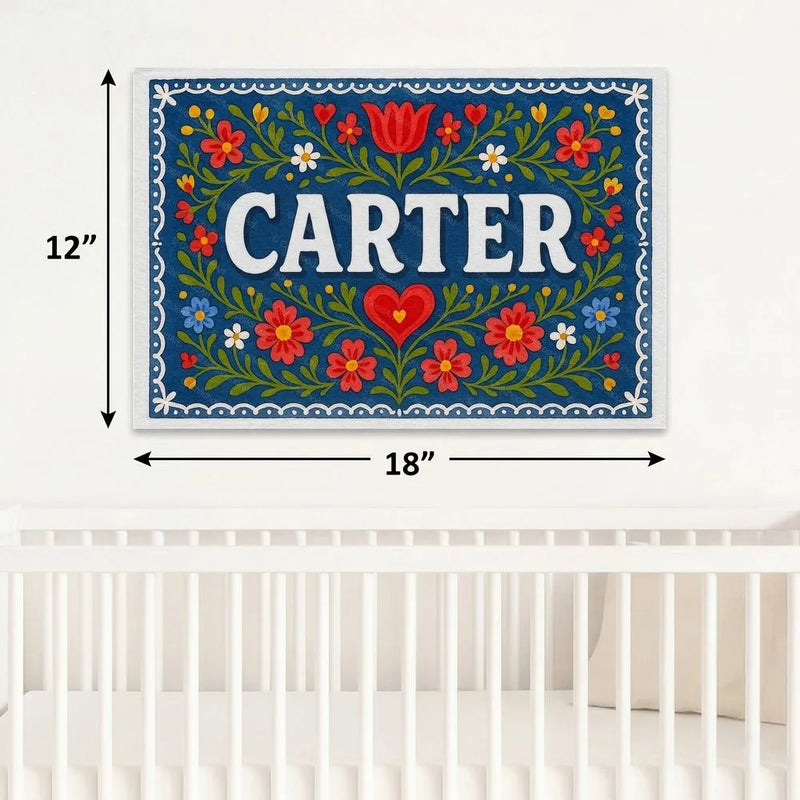 Carter Name Art - Floral Farmhouse personalized wall print for kids