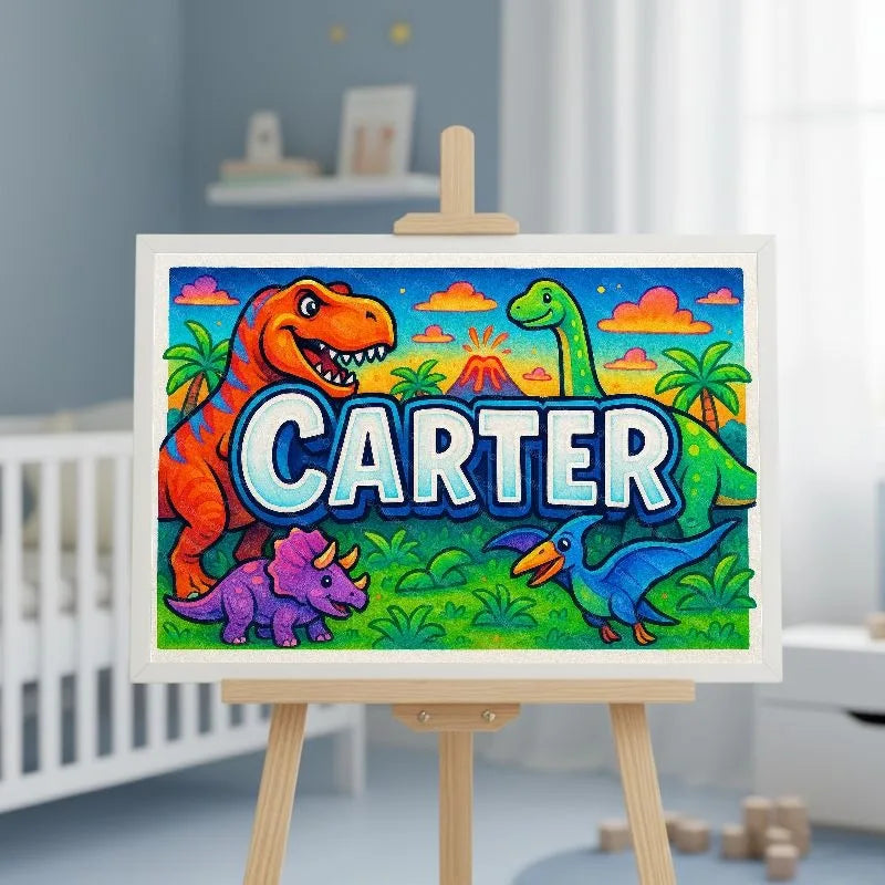 Carter Name Art - Dinosaur Adventure personalized wall print for kids
