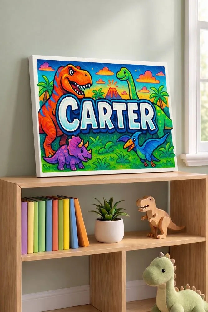 Carter Name Art - Dinosaur Adventure personalized wall print for kids