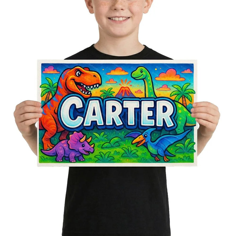 Carter Name Art - Dinosaur Adventure personalized wall print for kids