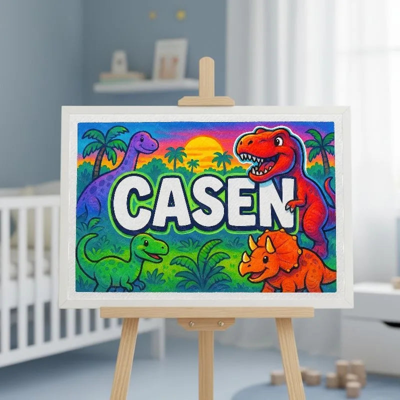 Casen Name Art - Dinosaur Adventure personalized wall print for kids