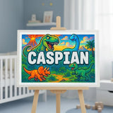 Caspian Name Art - Dinosaur Adventure personalized wall print for kids