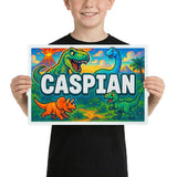 Caspian Name Art - Dinosaur Adventure personalized wall print for kids