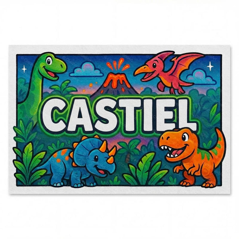 Castiel Name Art - Dinosaur Adventure personalized wall print for kids
