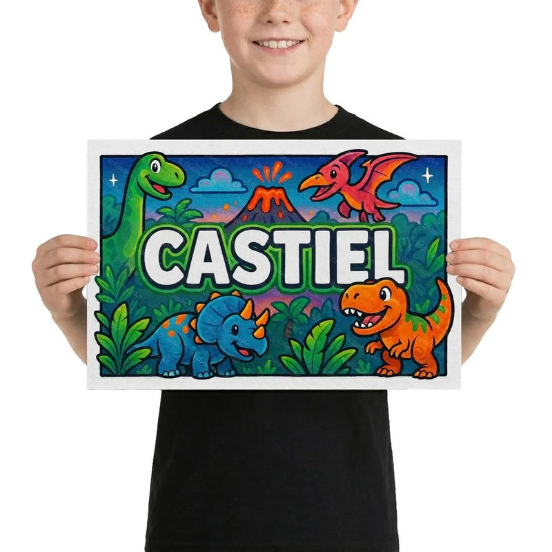 Castiel Name Art - Dinosaur Adventure personalized wall print for kids