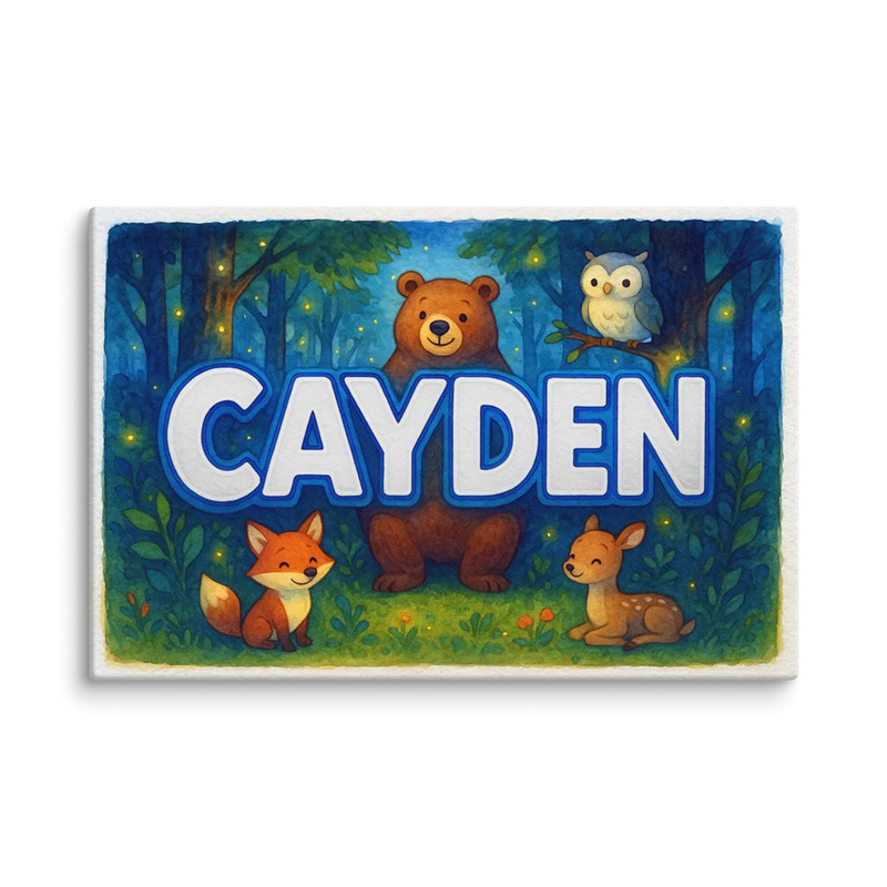 Cayden Name Art - Forest Friends personalized wall print for kids