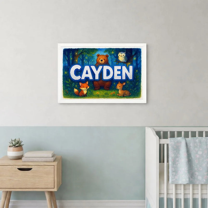 Cayden Name Art - Forest Friends personalized wall print for kids