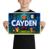 Cayden Name Art - Forest Friends personalized wall print for kids