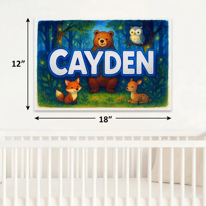 Cayden Name Art - Forest Friends personalized wall print for kids