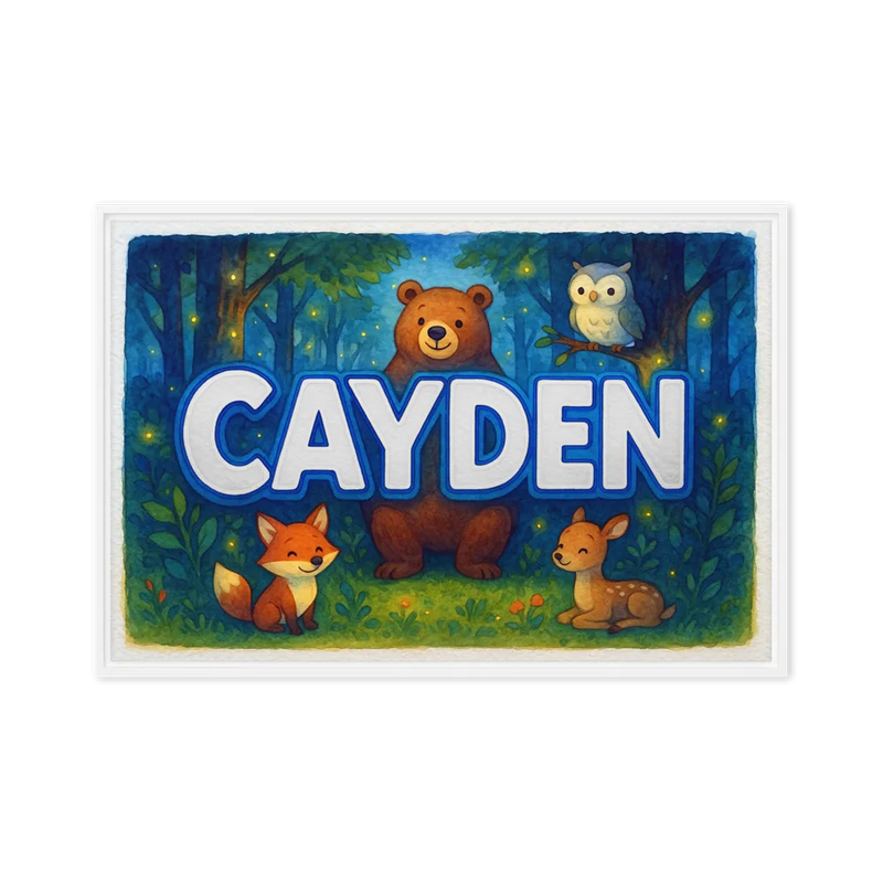 Cayden Name Art - Forest Friends personalized wall print for kids