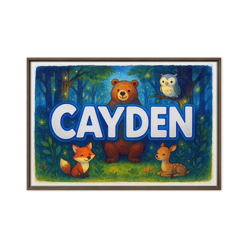 Cayden Name Art - Forest Friends personalized wall print for kids