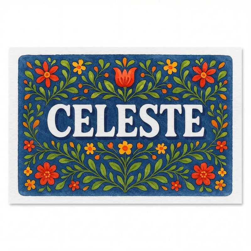 Celeste Name Art - Floral Farmhouse personalized wall print for kids