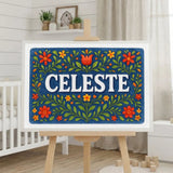 Celeste Name Art - Floral Farmhouse personalized wall print for kids