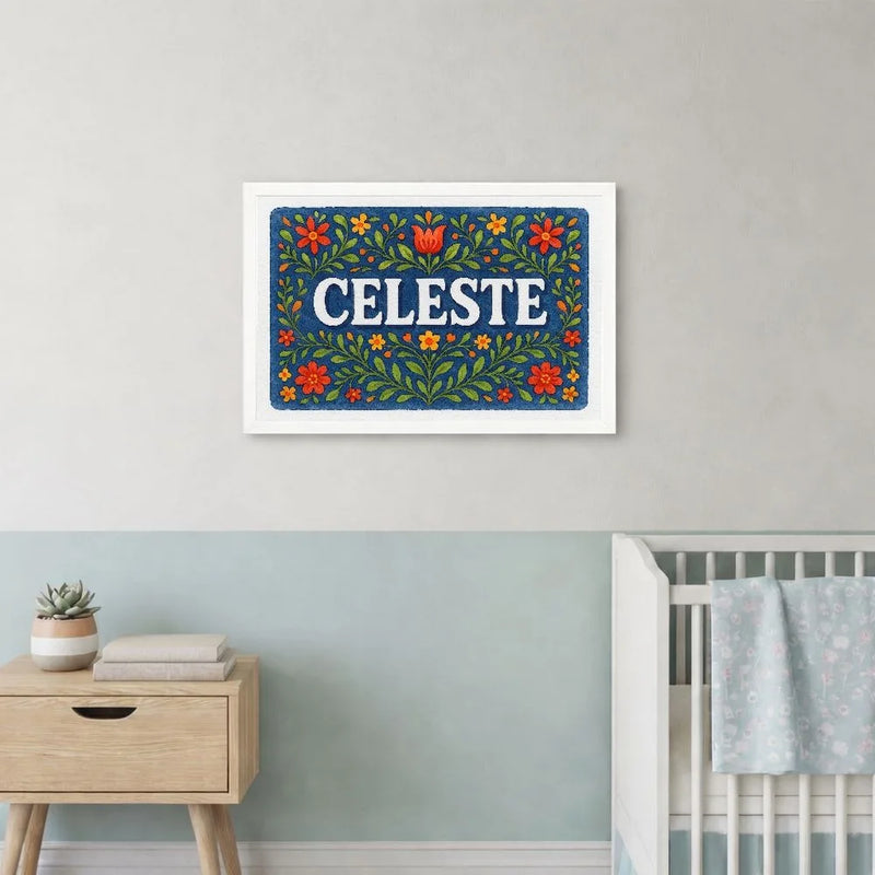 Celeste Name Art - Floral Farmhouse personalized wall print for kids