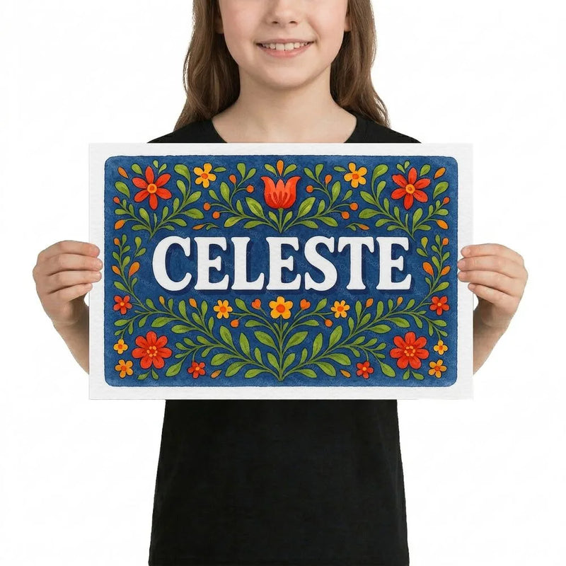Celeste Name Art - Floral Farmhouse personalized wall print for kids
