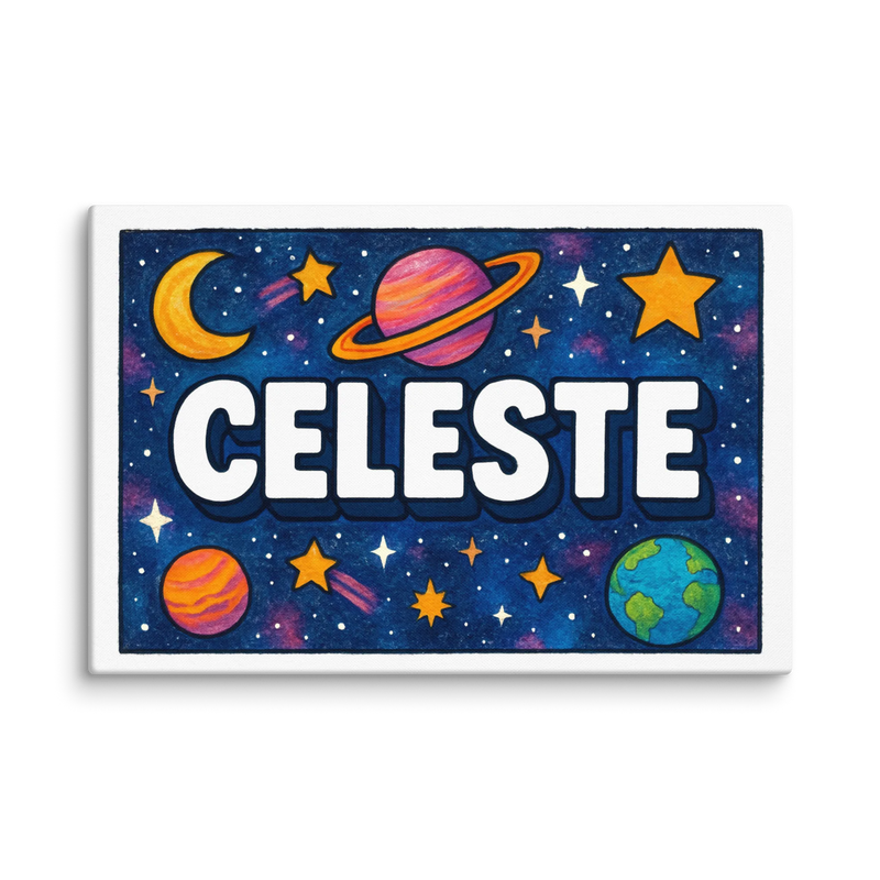 Celeste Name Art - Space Explorers personalized wall print for kids