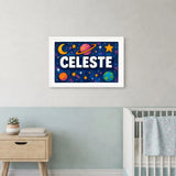 Celeste Name Art - Space Explorers personalized wall print for kids