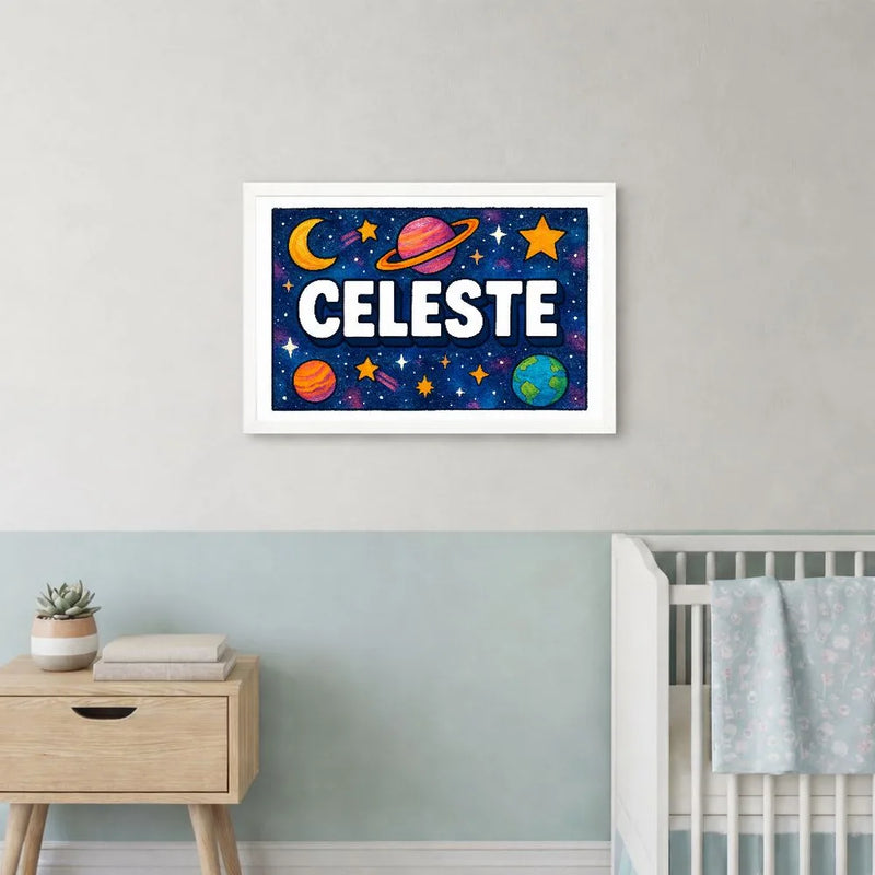 Celeste Name Art - Space Explorers personalized wall print for kids