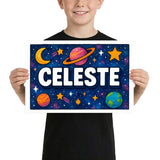 Celeste Name Art - Space Explorers personalized wall print for kids