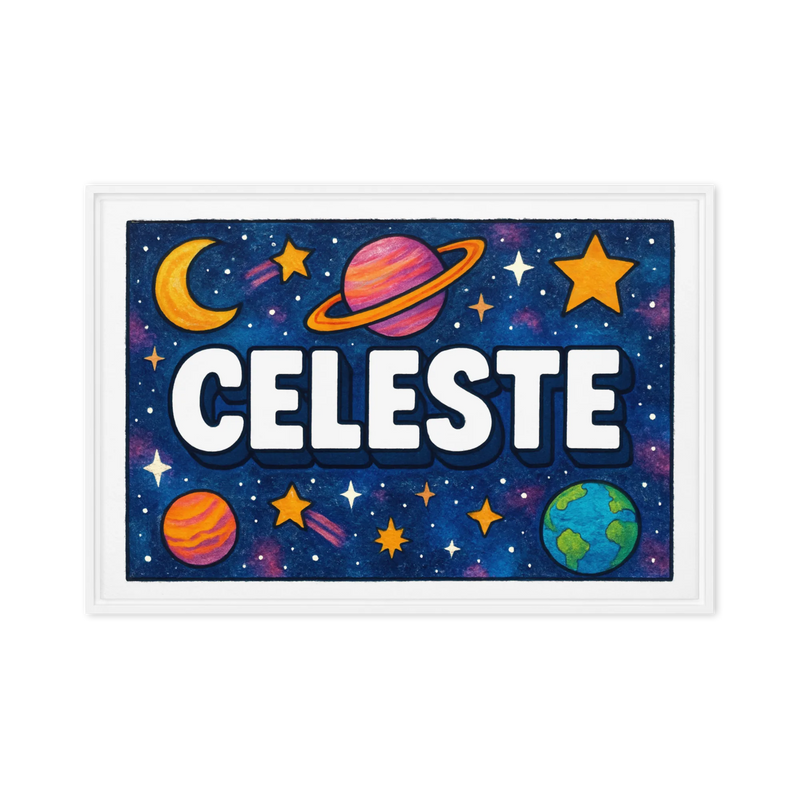 Celeste Name Art - Space Explorers personalized wall print for kids