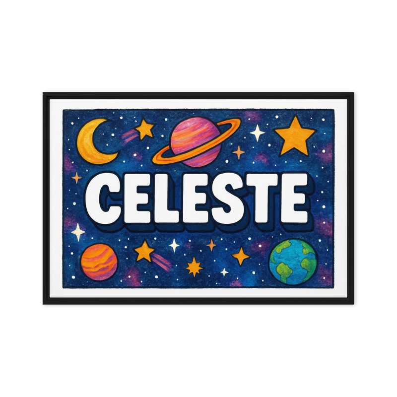 Celeste Name Art - Space Explorers personalized wall print for kids