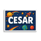 Cesar Name Art - Space Explorers personalized wall print for kids