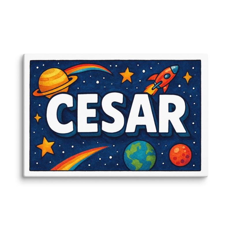 Cesar Name Art - Space Explorers personalized wall print for kids