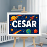 Cesar Name Art - Space Explorers personalized wall print for kids