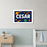 Cesar Name Art - Space Explorers personalized wall print for kids