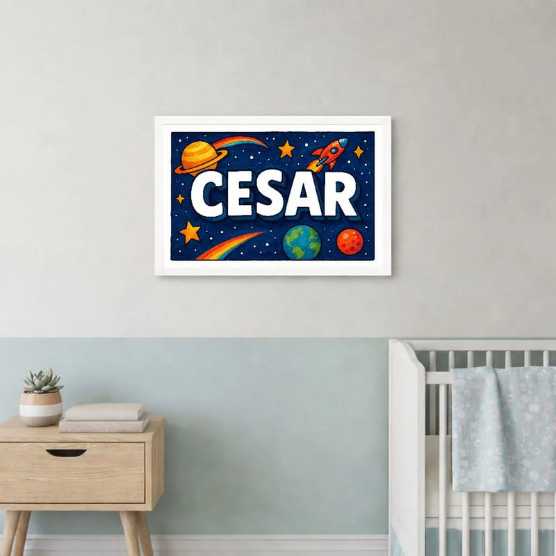 Cesar Name Art - Space Explorers personalized wall print for kids
