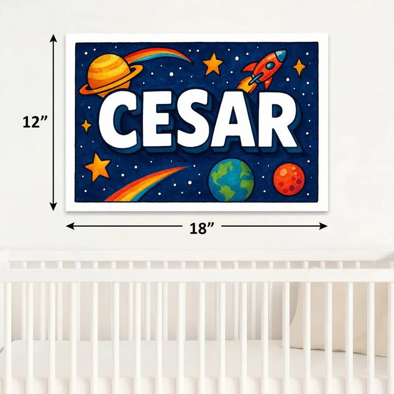 Cesar Name Art - Space Explorers personalized wall print for kids