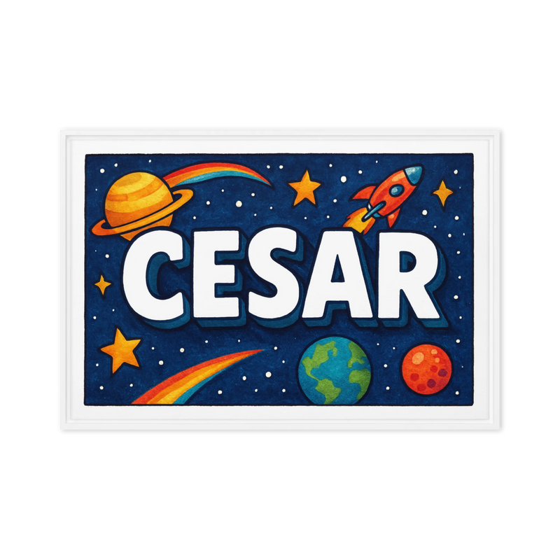 Cesar Name Art - Space Explorers personalized wall print for kids