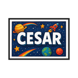 Cesar Name Art - Space Explorers personalized wall print for kids