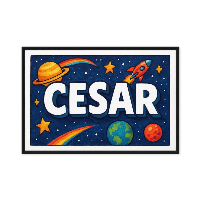 Cesar Name Art - Space Explorers personalized wall print for kids