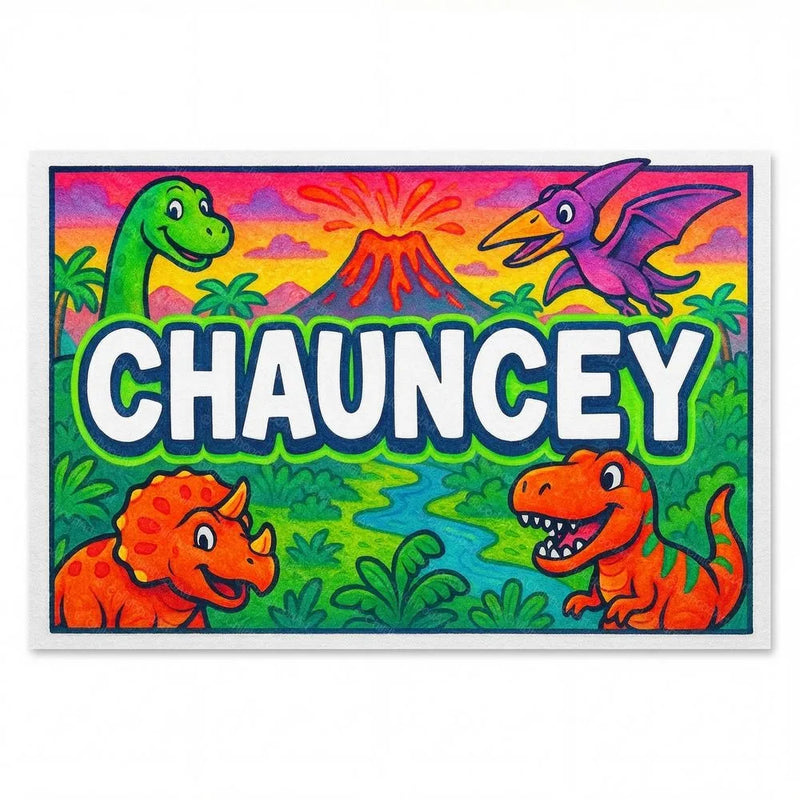 Chauncey Name Art - Dinosaur Adventure personalized wall print for kids