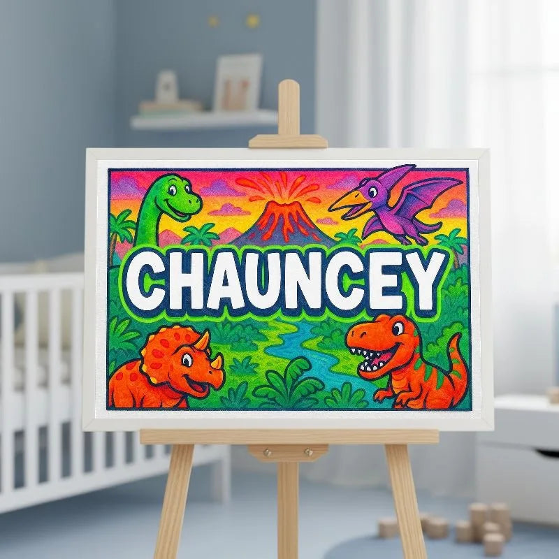 Chauncey Name Art - Dinosaur Adventure personalized wall print for kids