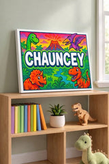 Chauncey Name Art - Dinosaur Adventure personalized wall print for kids