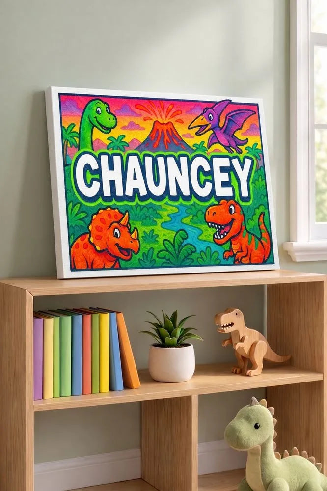 Chauncey Name Art - Dinosaur Adventure personalized wall print for kids