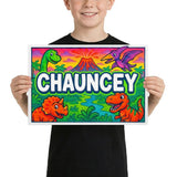 Chauncey Name Art - Dinosaur Adventure personalized wall print for kids